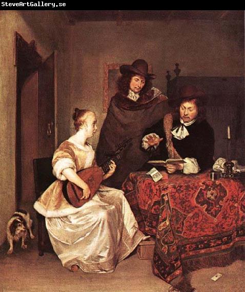 TERBORCH, Gerard A Young Woman Playing a Theorbo to Two Men